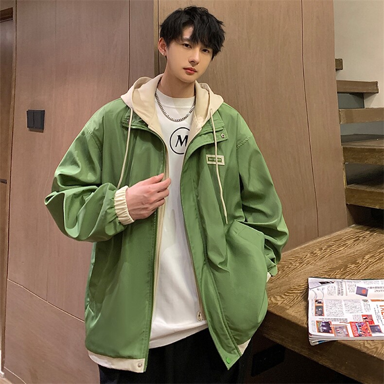 春季新款潮牌假两件连帽时尚夹克宽松百搭夹克外套CYJK9258-P80,男装夹克,电商A128