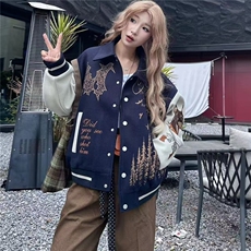 V88-P78美式棒球服外套女2025春季新款洋气宽松休闲学院风设计感，男装T恤，电商B323A