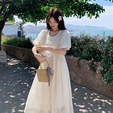 法式温柔风白色连衣裙女夏季气质长裙度假风223-1358P140K218，女装连衣裙，莘蕾