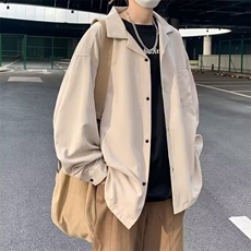 纯色工装衬衫男女长袖oversize古巴领衬衣休闲防晒开衫外套春夏季，男装衬衫，星座506A