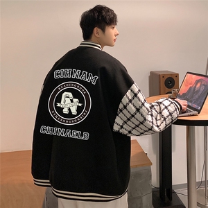 港风  秋季新品潮流宽松呢料夹克棒球服外套男女 G6707 P85控108图片