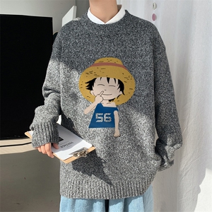 ！2023秋冬男士加厚圆领毛衣百搭潮流印花针织衫毛线M207P45图片