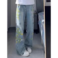 【现货】DA451-特批55春秋季新款潮牌小众藤条花卉刺绣牛仔裤男，男装牛仔裤，星座603-2