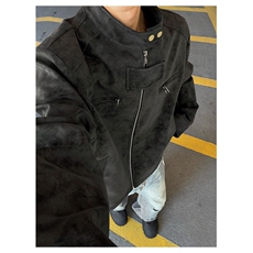 美式正肩皮衣外套男款秋冬季加厚复古痞帅立领男装机车pu皮夹克款，男装夹克，星座506A