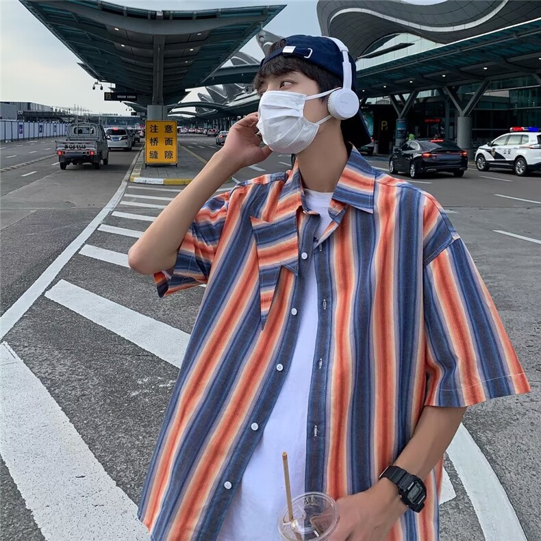 小众设计感港风短袖衬衫男夏季新款宽松休闲碎花复古衬衣CS42P32,男装衬衫,星座1116-2