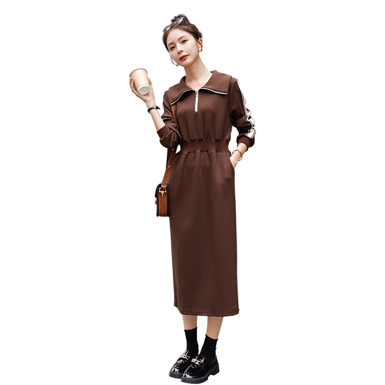 时尚简约中长款H版型高腰修身套头针织连衣裙女,女装连衣裙,微微衣阁