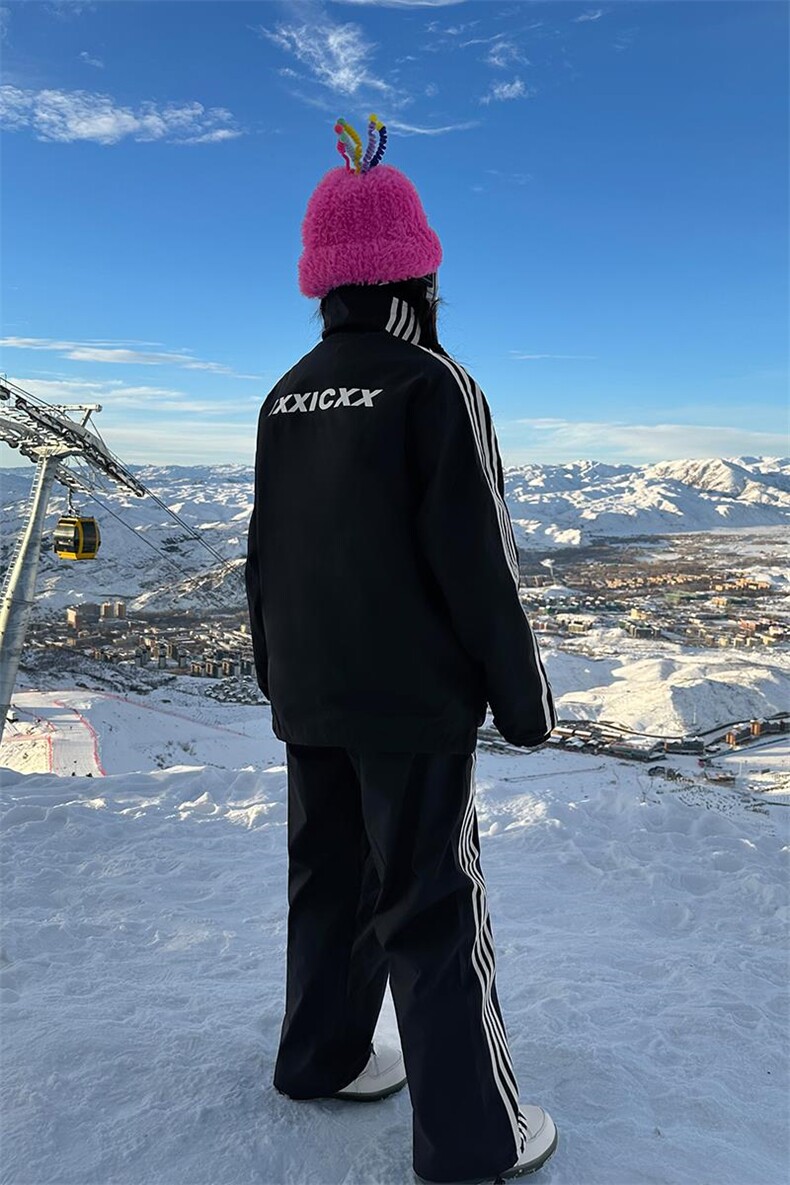 防风防水中性风情侣滑雪服套装大码条纹拼接保暖外套TZ031-P235,男装休闲套装,电商A001-1