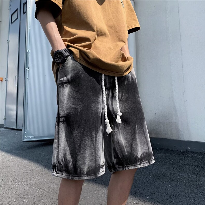 夏季文艺五分裤百搭潮流青春流行男时尚气质ins牛仔裤D6675P40图片
