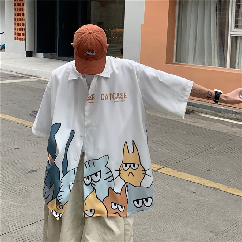 短袖衬衫男港风日系夏设计感小众上衣休闲薄外套痞衬衣W870-P33,男装衬衫,星座512-2