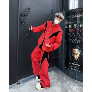现货！25春季复古反光解构运动垫肩套装男TZ03-裤子p65衣服p98图片