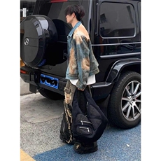 美式废土风扎染牛仔外套男欧美街头小众水洗做旧宽松短款工装夹克，男装工装外套，星座516A