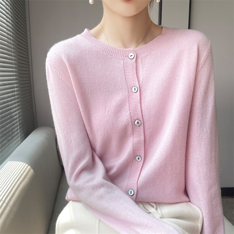 2024秋冬季新款羊毛开衫外套女圆领毛衣女款羊毛针织衫上衣，女装羊绒衫，轩妮羊绒