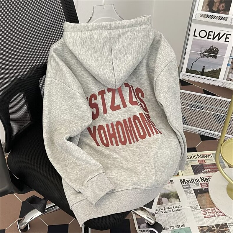 加绒卫衣男款冬季美式潮字母印花保暖上衣休闲连帽外套 ZW24 P45图片