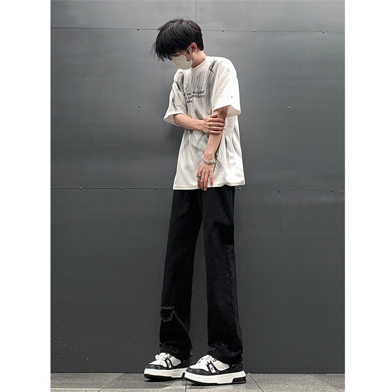 现货 夏季显瘦破洞设计感宽松直筒高街薄款休闲牛仔裤K5802-特P35图片