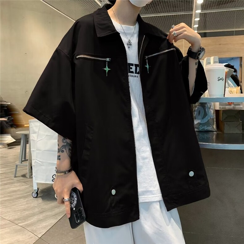五分袖夏季青春流行衬衫新款潮标准慵懒日系男ins日常9239P53,男装衬衫,星座410-2