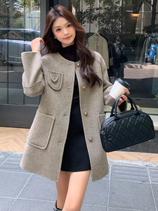 山羊绒双面呢大衣 女装宽松显瘦中长款外套图片