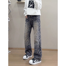 B221美式ins高街小众休闲提花直筒牛仔裤LK24380-特P52控88，男装牛仔裤，电商B221
