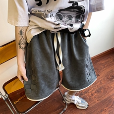2025夏季港风宽松休闲麂皮绒运动五分短裤B266-DK11-P40，男装牛仔裤，星座B257-1