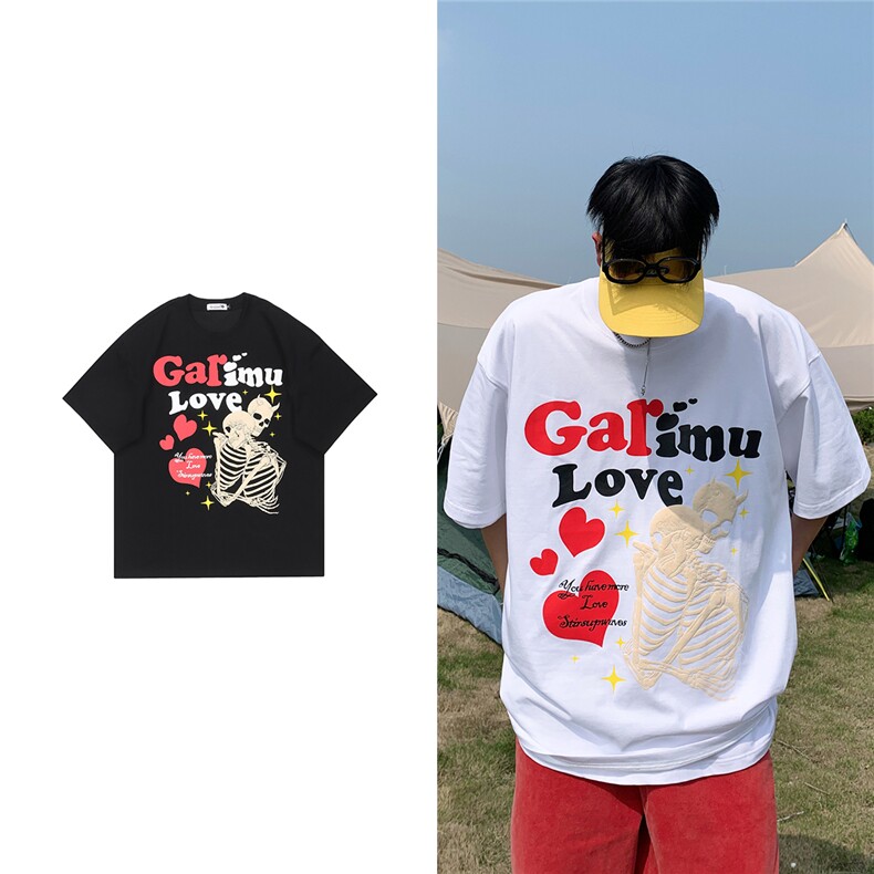 短袖美式潮复古骷髅发泡立体印花T恤打底衫G017-P40控58图片