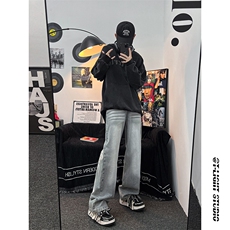 B221美式ins高街暗黑重工艺宽松直筒牛仔裤LK23125-P65控88，男装牛仔裤，电商B221