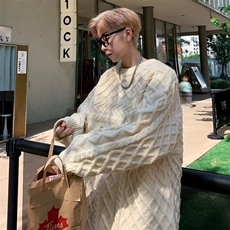 慵懒风毛衣男秋冬新款粗线麻花加厚圆领菱格套头MY236P53，男装针织衫/毛衣，星座1116-2