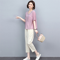 夏季套装女2025年新款中年妈妈装时尚洋气时髦百搭夏装休闲两件套，女装套装/套裙，忆绮罗