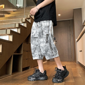 2025夏款刺绣宽松阔腿短裤扎染菠萝裤脏脏裤七分裤 K6616-特P40图片