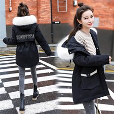 2020冬季新款时尚刺绣棉衣外套保暖显瘦长款羽绒服女，女装棉衣/棉服，涵亦佰惠