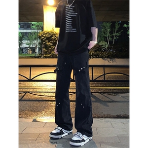 已授权 纯黑色绑带牛仔裤夏季薄款江浙沪穿搭微喇裤图片