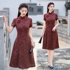 新中式风缎面修身立领改良旗袍连衣裙2505P125，女装汉服/婚纱/旗袍/礼服，乐衣轩