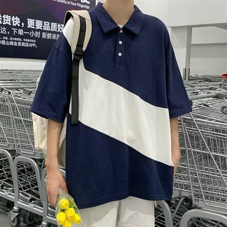D210-P35短袖POLO衫男夏季2025新款宽松美式复古撞色印花翻领上衣，男装Polo衫，星座603-2