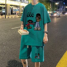 ！重磅推荐！2022潮牌男士华夫格短袖T恤套装一套HTZ09P50图片
