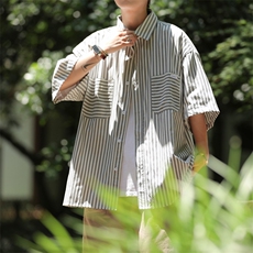 条纹衬衫男短袖韩版潮流痞子帅文艺2023夏季新款ins外套CY396-35，男装衬衫，星座412-3