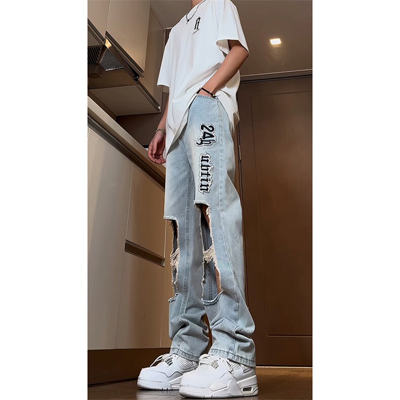 B221美式ins高街小众情侣款大破洞牛仔裤LK23078-P55控78,男装牛仔裤,电商B221
