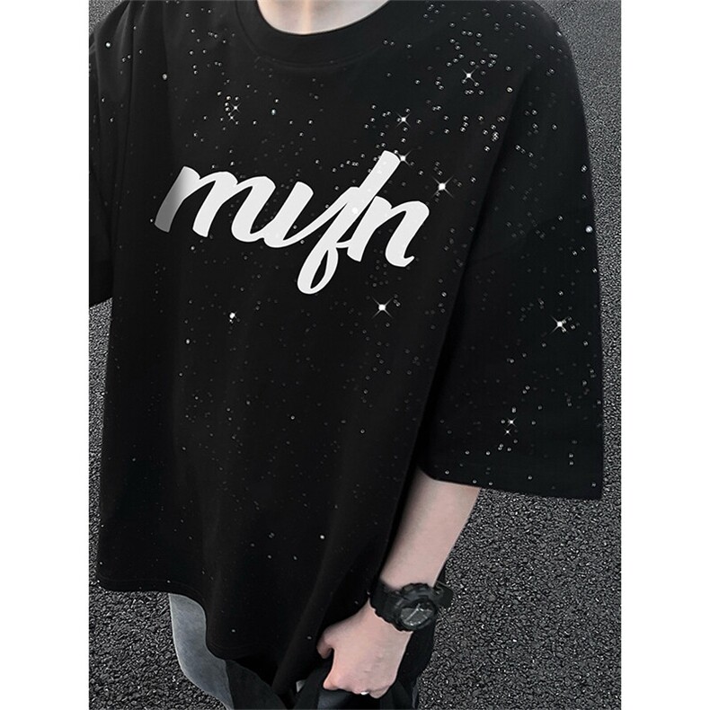 量大优供抖音视频支持得物配合二开美式满天星亮片短袖T恤MTX600,男装T恤,电商A486-1