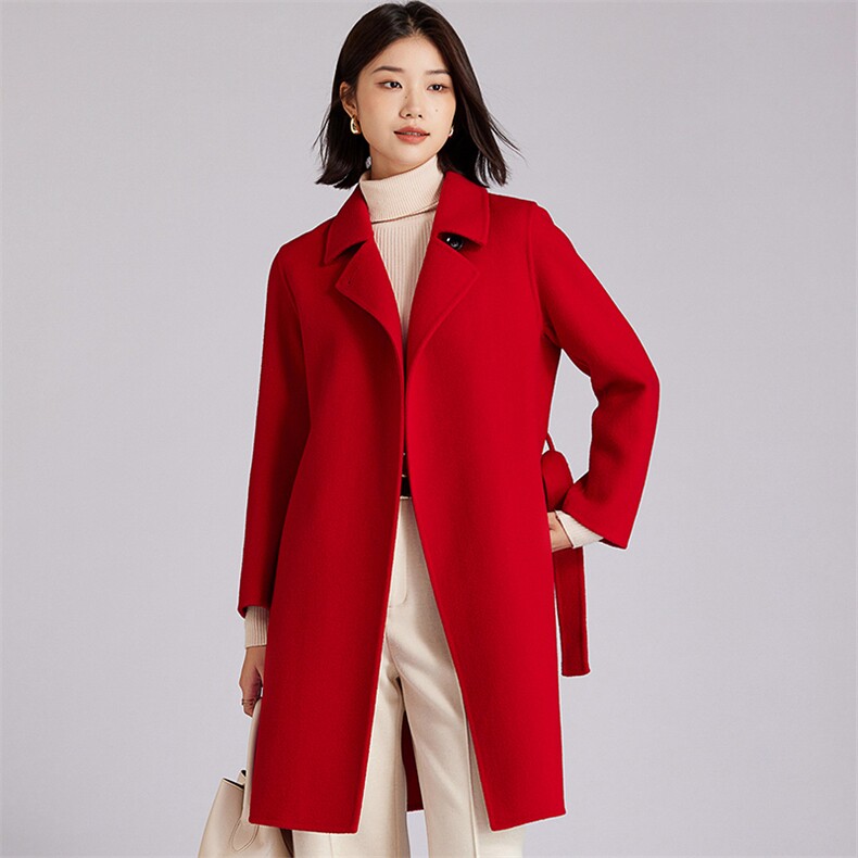 优雅时尚百搭简约气质女士保暖中长款羊毛外套，女装双面呢大衣，羊程大衣