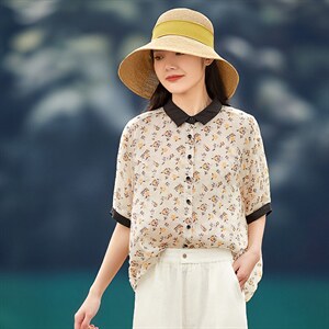 2026年春季女短袖宽松亲肤透气文艺风苎麻,女装衬衫,江南依恋
