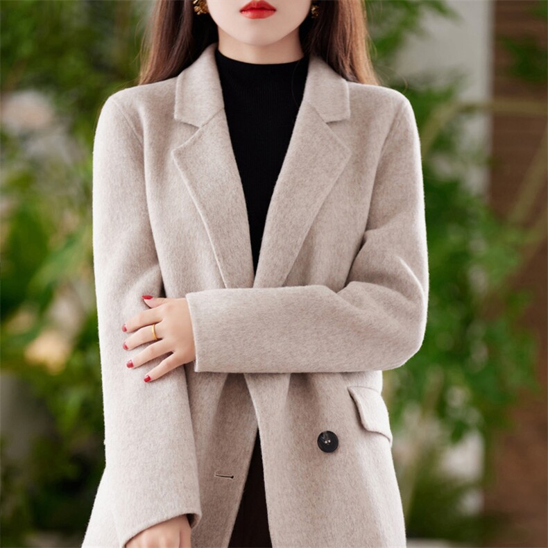 加厚牦牛绒羊毛呢子毛呢外套毛呢外套2025秋冬女中款双面羊绒大衣,女装双面呢大衣,赛欧妮