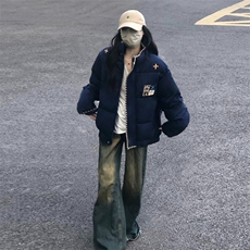 超好看民族风复古刺绣立领羽绒棉袄2025年巨好看超火情侣面包服潮，女装棉衣/棉服，星座1210-1