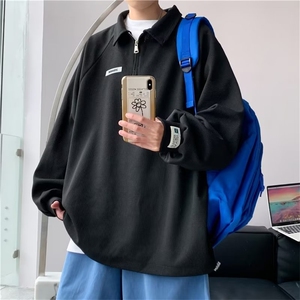 春秋情侣华夫格POLO衫外套克莱因蓝半拉链插肩袖卫衣男 W3571-P36图片