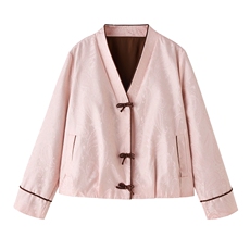 现货！！中式2026年春季新款描边纯色印花短外套，女装短外套，众宇琦