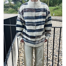 复古条纹开衫毛衣男女秋季休闲拼色拉链立领针织外套MY341，男装针织衫/毛衣，星座1116A（原606A-3）