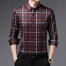 条纹格子衬衫长袖2023春季新品男士外套上衣服饰商务中年衬衣男装,男装衬衫,电商B212（原钱塘6029）