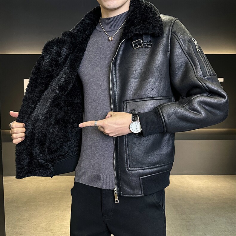 冬季加厚皮毛一体男皮衣机车外套潮款屌款上衣B317/2530/P205,男装皮衣,电商B317