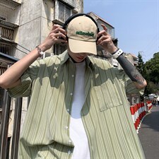 现货夏季条纹短袖衬衫休闲宽松翻领日系潮流ins衬衣 W3121-P28图片