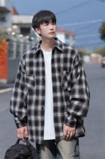 抖音品质春秋季格子衬衫男长袖宽松外套衬衣DX503P65控99，男装衬衫，电商B413-1