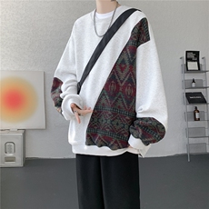 8XL-M民族风拼接卫衣大码胖子费尔岛上衣圆领复古外套WY5106/P55，男装民族服装，电商B238