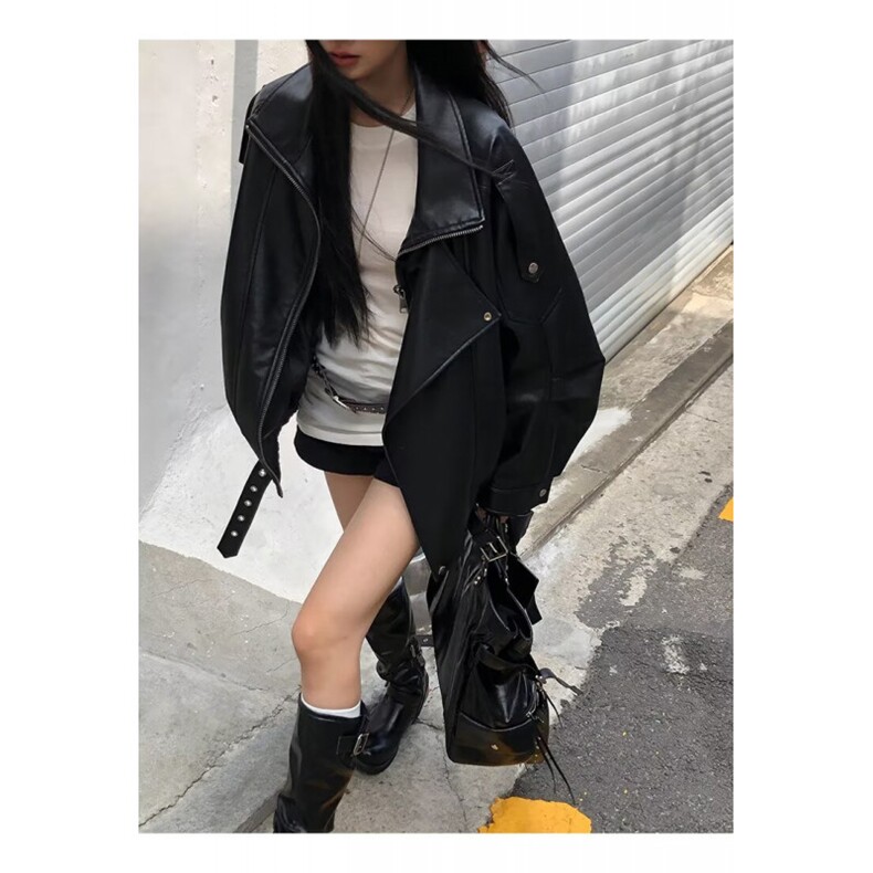 新款重工复古中性立领机车皮衣外套PU夹克上衣男女Y1027-P90网图，女装皮衣，电商B245