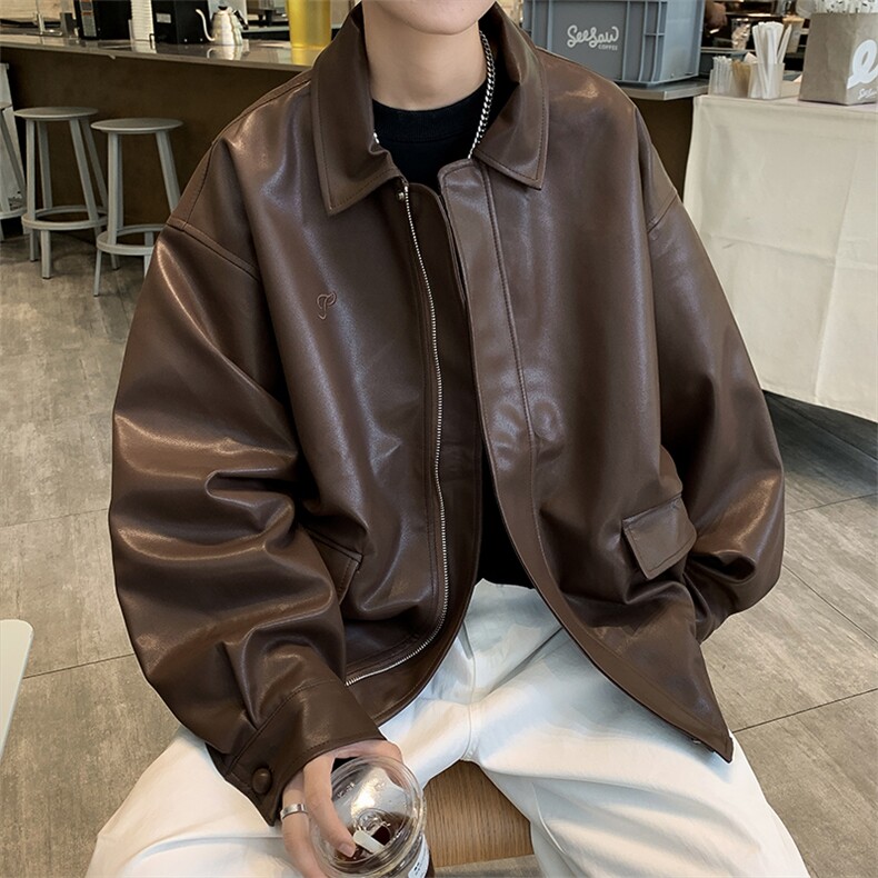 港风秋款男皮衣翻领刺绣图案休闲夹克外套JK9272P70,男装夹克,星座1013-1