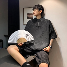 量大优供视频新风龙凤提花冰丝短袖短裤套装男TZ2406-特P60，男装休闲套装，电商A028